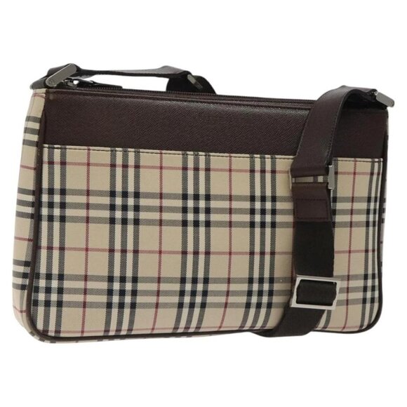 BURBERRY Nova Check Shoulder Bag Canvas Beige Silver Auth 123791 - Picture 1 of 16